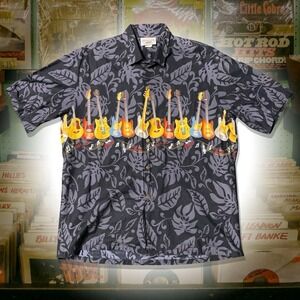 Guitar Hawaiian Aloha Shirt Mens XL Rockabilly Music Tropical Print